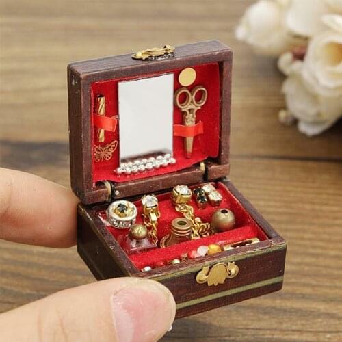 Toy Miniatures Decoration Dressing Table Gift Jewelry Box Kids Classical 1/12 Mini Luxury Furniture Doll House Ornament