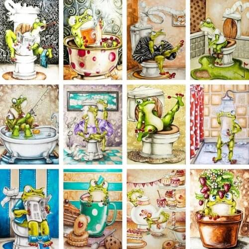 GATYZTORY Toilet Frog DIY Painting By Numbers On Canvas Oil Pictures For Adults Acrylic Cartoon Coloring By Number Frame Home De