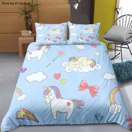 Children Kids Baby Bedding Sets Unicorn Eyelash Star Rainbow Duvet Cover Sets Gift Cartoon Bed Cover Queen King Single Double
