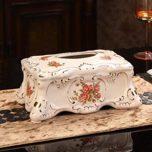 Ceramic Tissue Box Removable Paper Rack Remote Control Storage Organization Bathroom Roll Holder Wedding Gift Rose Finished