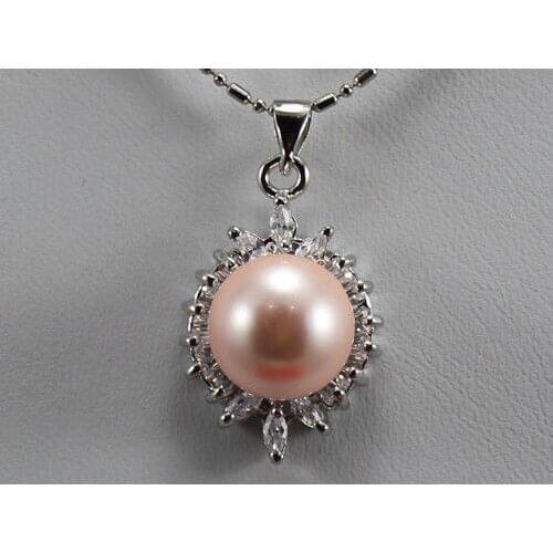 Nicest and noblest pink shell pearl & crystal pendant necklace