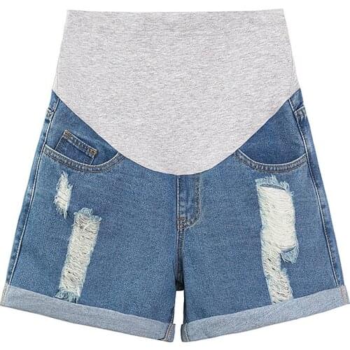 Summer Women Hole Solid Maternity Shorts for Pregnant Women Shorts Pregnancy Short High Waist Denim Short Maternity Clothes