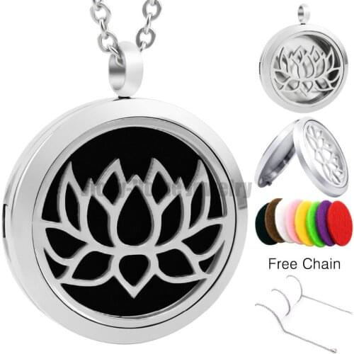Chain Free New Lotus 30mm Diffuser Locket Essential Oils Perfume Diffuser Locket Stainless Steel