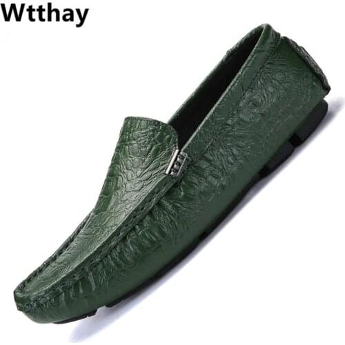 Mens Casual Shoes Luxury Brand 2021 Crocodile Leather Italian Loafers Men Moccasins Slip on Boat Shoes Plus Size 38-47 Wtthay