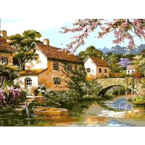 NEW DIY Oil Painting By Numbers Landscape house Handpainted Gift Acrylic Paint Unframe Coloring By Numbers Daisy Home Decoration