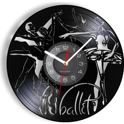 Ballet Dance Vinyl Music Record Wall Clock Pas De Deux Toe Shoes LED Backlight Modern Wall Watch Hanging Decor Gifts For Dancers