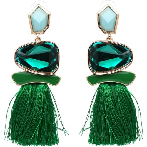 Wholesale JUJIA Bohemia Fashion Statement Jewelry Tassel Long Gem Beads Earring For Women Fringe Dangle Drop Earrings Brinco