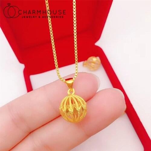 24K Yellow Gold GP Charm Necklaces For Women Hollow Ball Bead Pendant & Necklace Choker Collier Femme Wedding Jewelry Party Gift