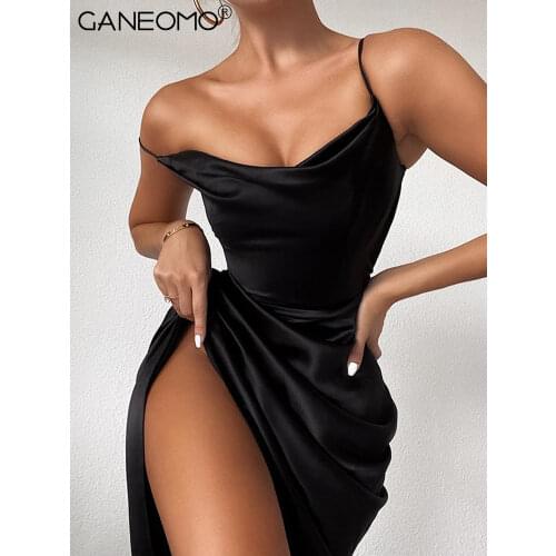 Sexy Spaghetti Strap Satin Dress Backless Women Bodycon Silk Slip Dress Hight Split Summer Elegant Party Vestidos Formales 2021