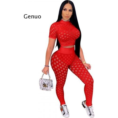 Sexy Hollow Out 2Pcs/set Beachwear 2021 Summer Sexy Women Short Sleeve T-Shirt+Long Pants Bikini Swimwear Bathing Suit Cover-Ups