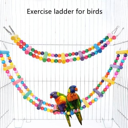 Birds Pets Parrots Ladders Climbing Toy Hanging Colorful Balls with Natural Wood Parrot Toys Parrot Exercise Ladder