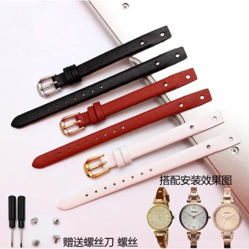 Genuine leather watch strap women watchband small bracelet 8mm for Fossil ES4176 ES4119 4026 3262 3077 4340 watch band with mat