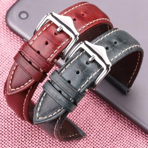 Cowhide Vintage Bracelet Watchbands 18 20 22 24mm Blue Yellow Green Women Men Genuine Leather Watch Band Strap Belt Buckle
