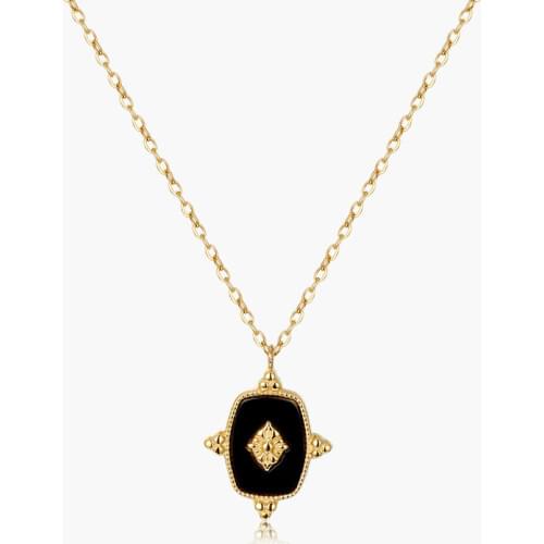 French retro Baroque mini beaded square necklace clavicle chain titanium steel plated with 18k gold