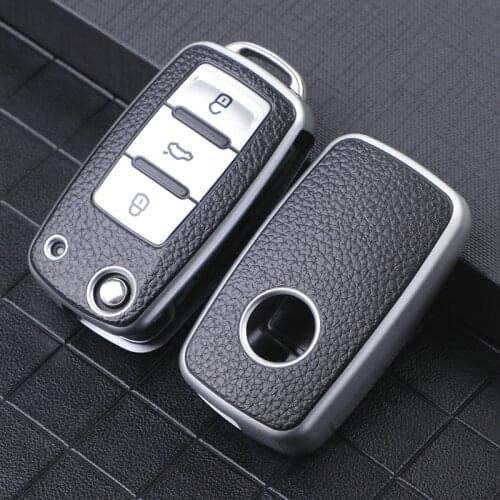 TPU Leather Car Key Cover For VW Jetta Polo Golf Passat Bora 3 Buttons Folding Remote Case Protector Key Case For Volkswagen