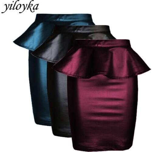 New Summer Faux Leather Pencil Skirt Matte High Waist Hip Faux Leather Skirt Office Wear Petal PU Leather Skirts Womens