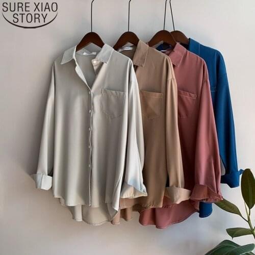 2021 New Long Shirt Women Long Sleeve Button Up Shirt Autumn and Winter Shirts Women Women Tops Turn Down Collar Blouse 16299