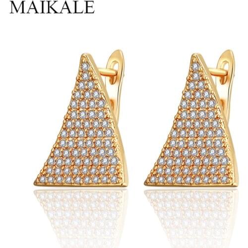 MAIKALE Triangle Shape Zircon Stud Earrings for Women Luxury Cubic Zirconia Geometric Earrings Korean Earrings Fashion Jewelry