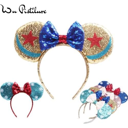 Designer Headbands Minnie Glitter Headdress Head Ears Sequin Girls Hair Cosply Birthday HairBands Plush Toys Kid Gift
