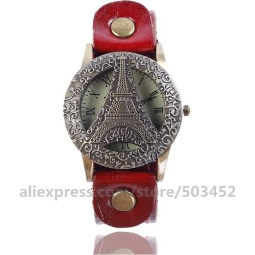 100pcs/lot CCQ 920041 Eiffel Reminiscence Leather Watch Fashion Unisex Damen Uhren Vintage Wholesale Zegarek Damski