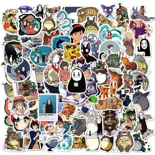 100PCS Cartoon Anime Spirited Away Stickers Totoro No Face Man DIY Children Stationery Laptop Skateboard Guitar Cute Sticker