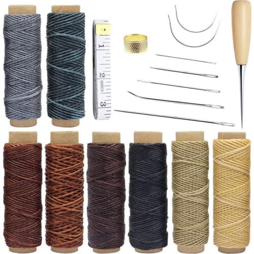 18 Pieces Leather Craft Tools With Hand Sewing Needles Drilling Awl Waxed Thread And Thimble For Leather Upholstery Carpet Canva