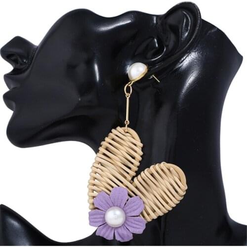 20Pair/lot Bohemia Handmade Geometric Rattan Straw Weave Knit Vine Heart Flower Drop Earrings For Women Earring Party Jewelry