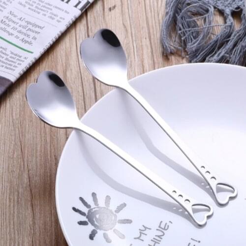 200pcs Stainless steel heart spoon hollow heart spoon gold heart coffee spoon multicolor mixing spoon wedding gift