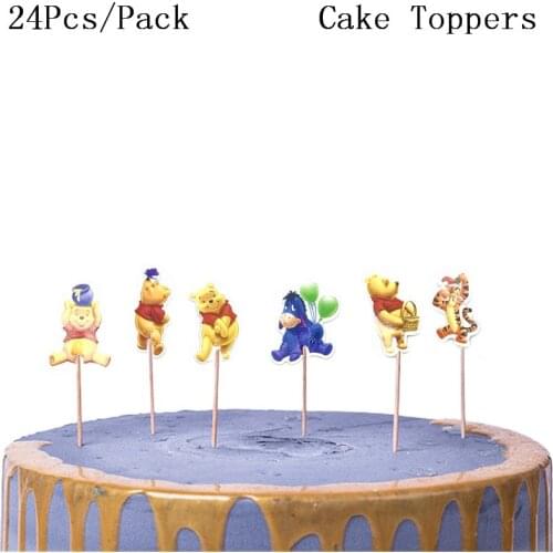 24pcs Disney Winnie the Pooh Tiger Bear Donkey balls Cupcake Toppers Picks Kids Birthday Party Wedding Decoration cake Supplies