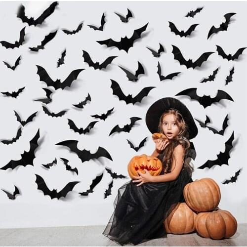 48pcs Halloween Decoration 3D Black PVC Bat Halloween Party DIY Decor Bar Room Party Scary Decos Props Wall Sticker Home Decor