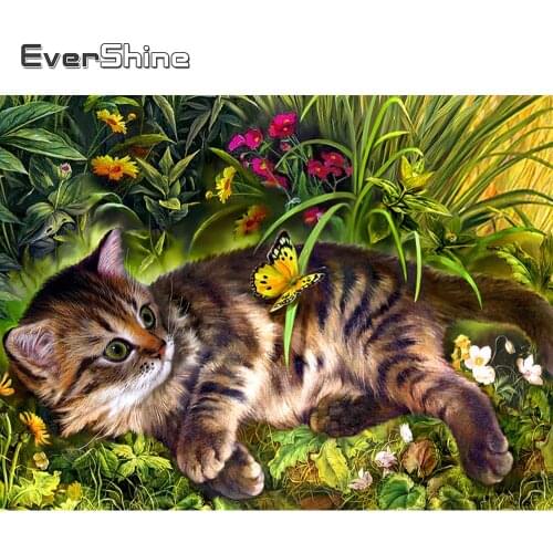 Evershine 5D Diamond Embroidery Full Display Animal Cross Stitch DIY Diamond Mosaic Sale Cat Rhinestones Pictures Diamond Art