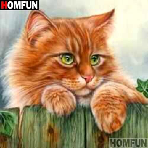 HOMFUN Full Square/Round Drill 5D DIY Diamond Painting "Animal cat" 3D Embroidery Cross Stitch 5D Decor Gift A09500