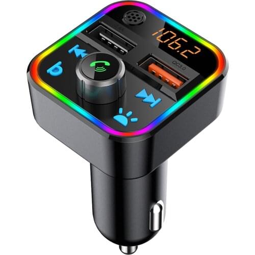BT22 Car Bluetooth FM Transmitter Radio Adapter Wireless Handsfree Call Bass Sound MP3 Player RGB LED Backlit QC3.0 USB Charger