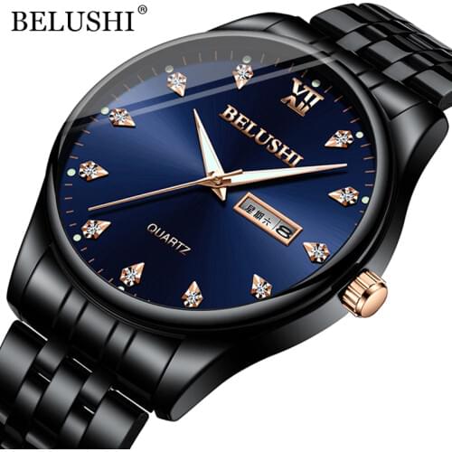 BELUSHI Men Watch Waterproof Stainless Steel Quartz Clock Top Brand Luxury Mens Watches Fashion Business Calendar Wristwatch