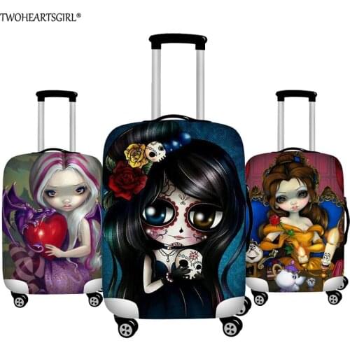 TWOHEARTSGIRL 18-32inch Cartoon Gothic Girls Cover for Suitcase Travel Elasticity Luggage Protective Covers Travel Trolley Cover
