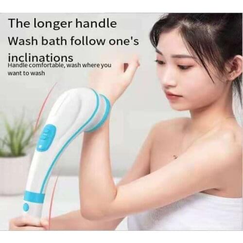 Electric bath brush, automatic massage and back rubbing, silicone brush head, long handle bath brush, bath and mud rubbing
