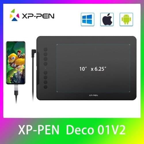 XP-Pen Deco 01 V2 10 inch Drawing Tablet Graphics Digital Tablet for Android Windows MAC 8 Shortcut Keys 8192 Levels Pressure