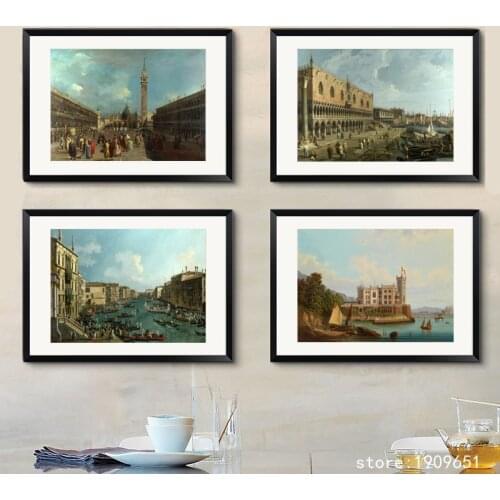 Cotton no frame classical sea city landscape canvas printings oil painting printed on cotton home wall art decoration picture