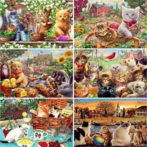 EverShine Diamond Embroidery Animal Diamond Mosaic Full Drill Square Cat Picture Rhinestone Painting Dog Cross Stitch Home Decor