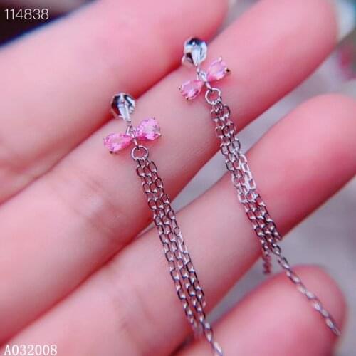 KJJEAXCMY 925 sterling silver natural pink sapphire earrings new ladies fashion eardrop support test