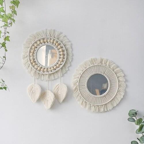 Round Mirror Macrame Mirror Wall Boho Home Decor for Apartment Living Room Bedroom Baby Nursery Dorm