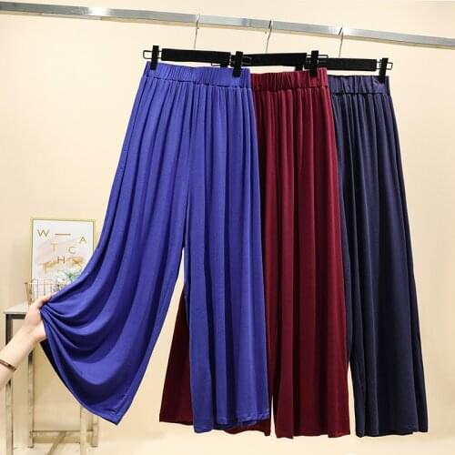 L-5XL Modal Palazzo Pants Women Spring Summer Elastic High Waist Wide Leg Pants Plus Size Black Blue Burgundy Long Pants Casual