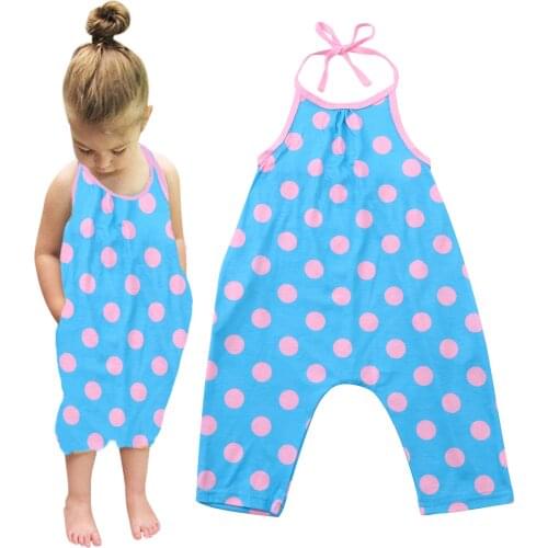 Infant Baby Girl’s Summer Halter Jumpsuit Fashion Polka Dot Bandage Mid-waist One-piece Long Pants