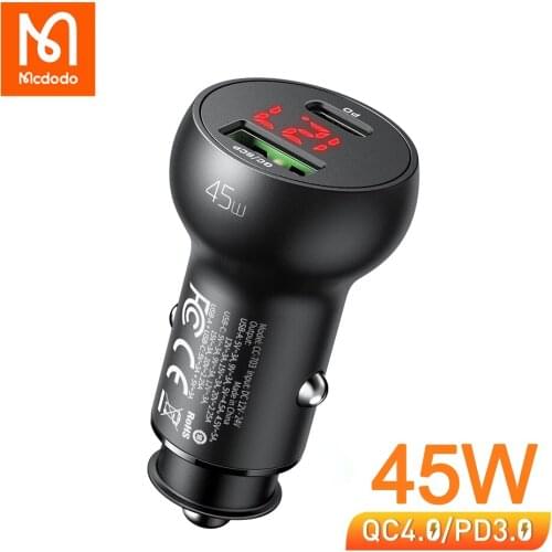 Mcdodo PD 45W USB Car Charger For iPhone 11 12 Pro Xs Max Huawei P50 Samsung S20 USB Type C Quick Charge 3.0 LED Display Charger