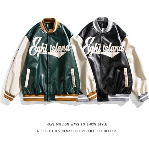 2021 New Spring&Autumn Pu leather Maple Leaf Embroid Mens Baseball Bomber Jacket Unisex Womens Boyfriend Style Letter Coat