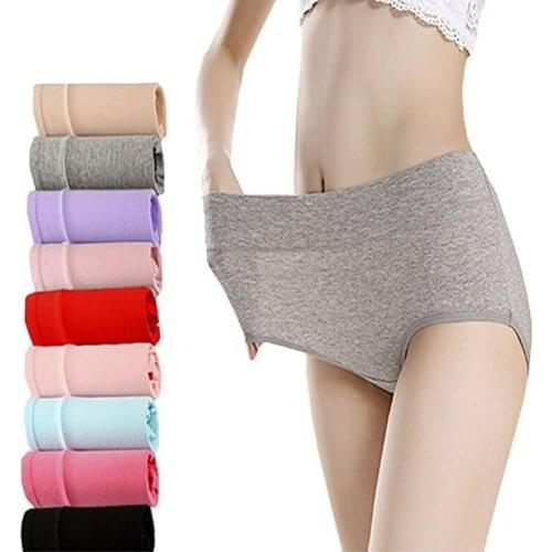 1 pcs Underwear Womens Soft Cotton Mid Waist Woman Brief Panties Stretch Ladies Plus Size
