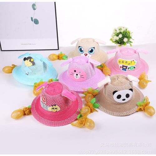 New Cartoon Ears Press Air Cute Bag Moving Up Down Hat Girl Kids Summer Bucket Cap for children and adult
