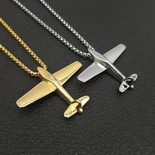 New Gold & Silver Stainless Steel Aircraft Pendant Necklace Plane Necklace Pendant For Men Women Jewelry