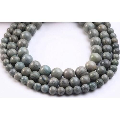 Bulk Wholesale Grey Green Wood Stripes Natural Stone Round Loose Beads 6-12mm for Jewelry Making DIY Bracelet Necklace