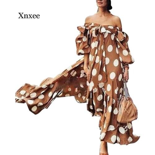 Polka Dot Maxi Dress for Women African Clothes Plus Size A Line Summer Print Retro Africa Long Boho African Dresses Robe Outfits